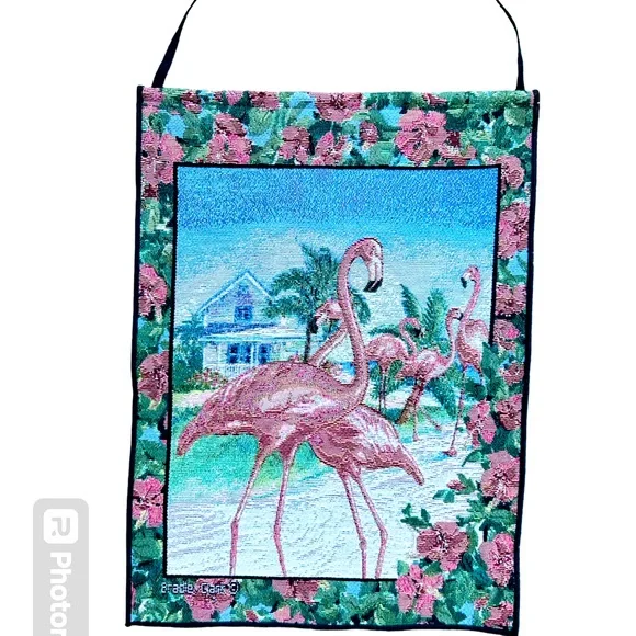 Pink Flamingo Beach House Retreat Tapestry Wall Hanging ~ Artist Bradley Clark - Picture 3 of 5